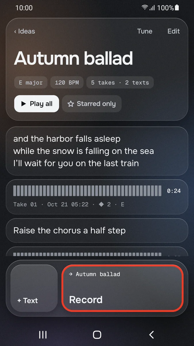 AudioSketch: An idea with its takes and lyrics