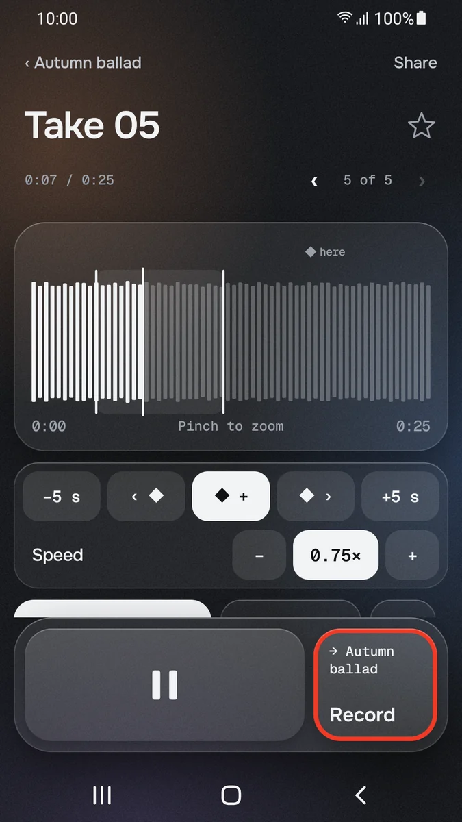 AudioSketch: A–B loop at 0.75×