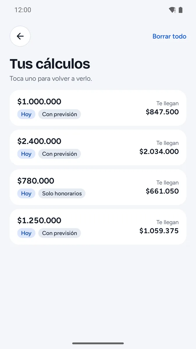 Honorarios y Previsión: Historial