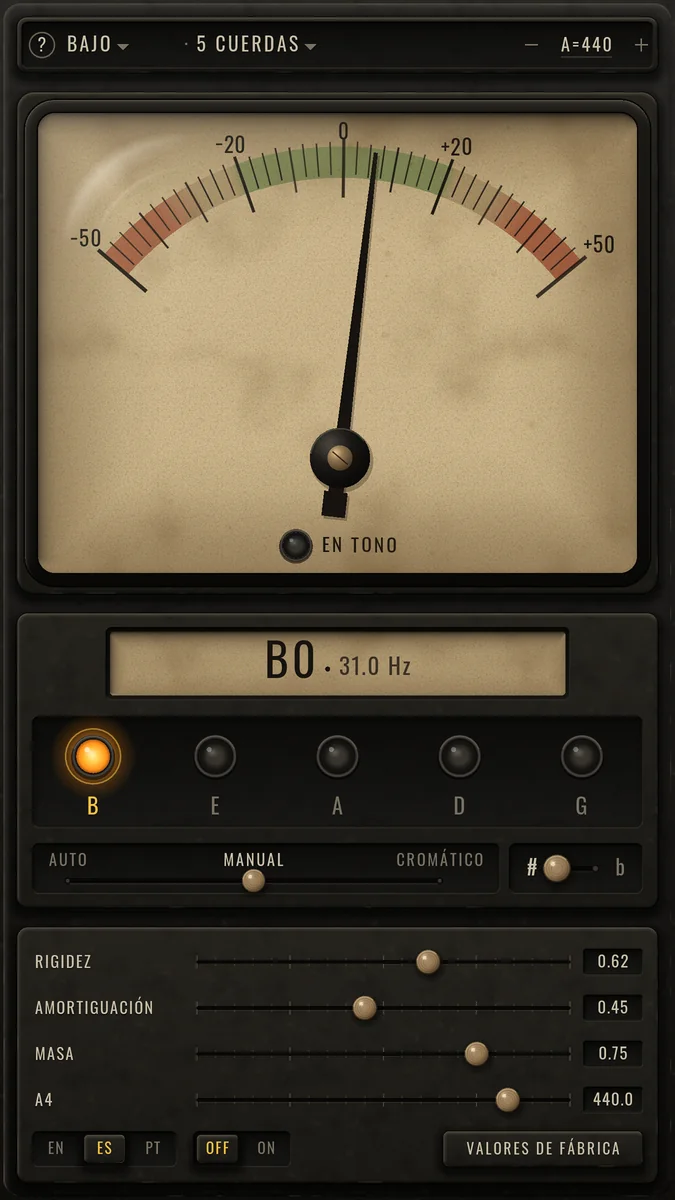 Retro Tuner: Bajo de cinco cuerdas en manual