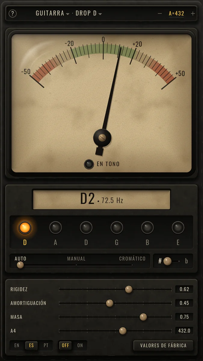 Retro Tuner: Drop D con A4 en 432 Hz