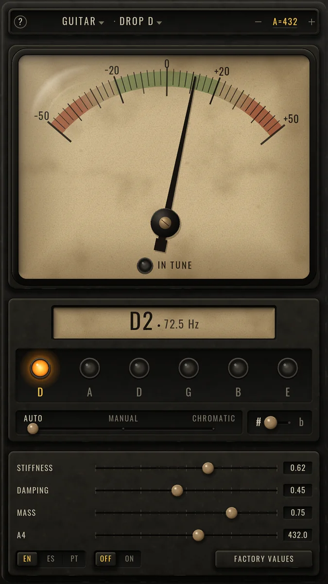 Retro Tuner: Drop D with A4 at 432 Hz