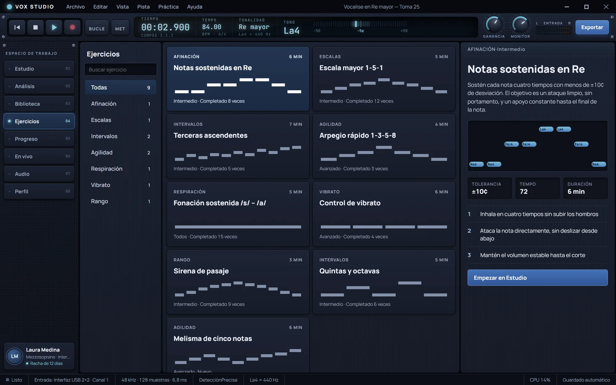 Vocal Studio Trainer: Ejercicios