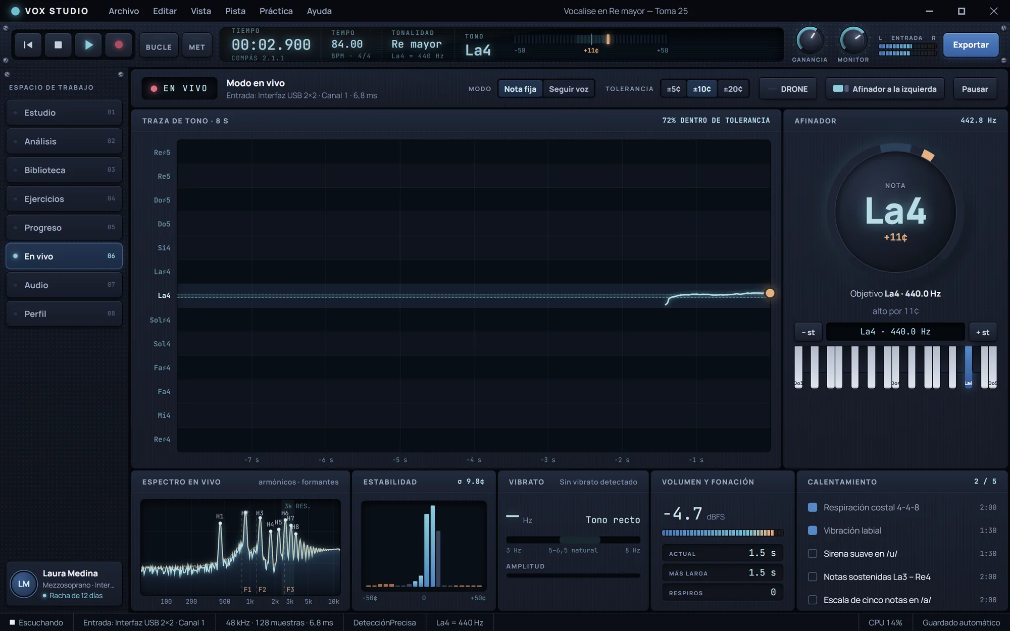 Vocal Studio Trainer: En vivo