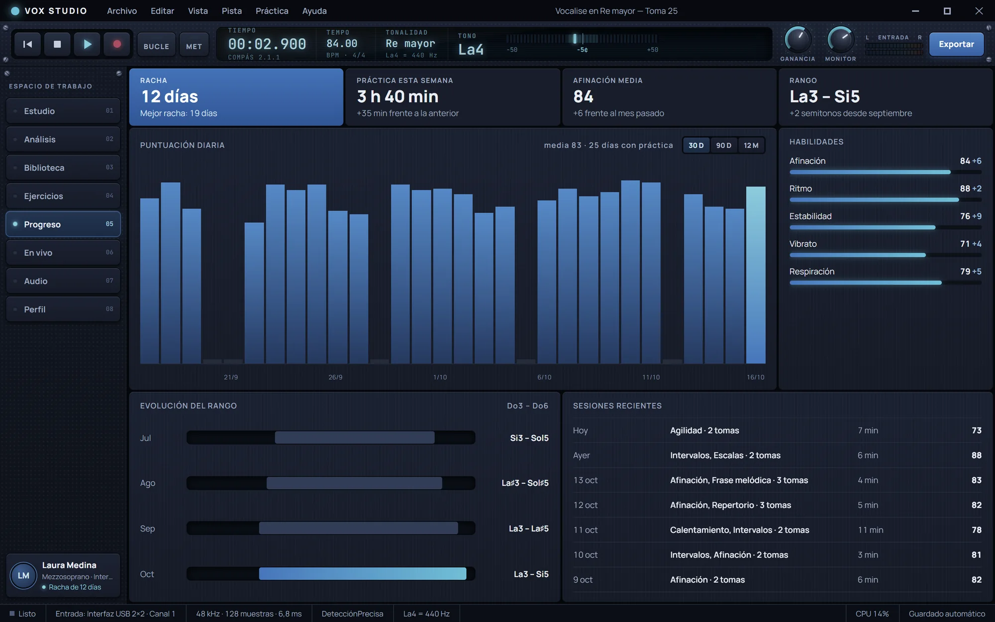 Vocal Studio Trainer: Progreso